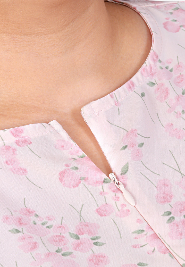 Presley Front Zip Floral Blouse - Pink