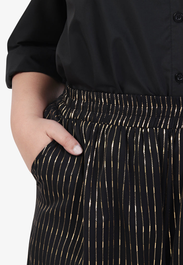 Puja Minimalist Raya Gold Stripe Wide Pants - Black