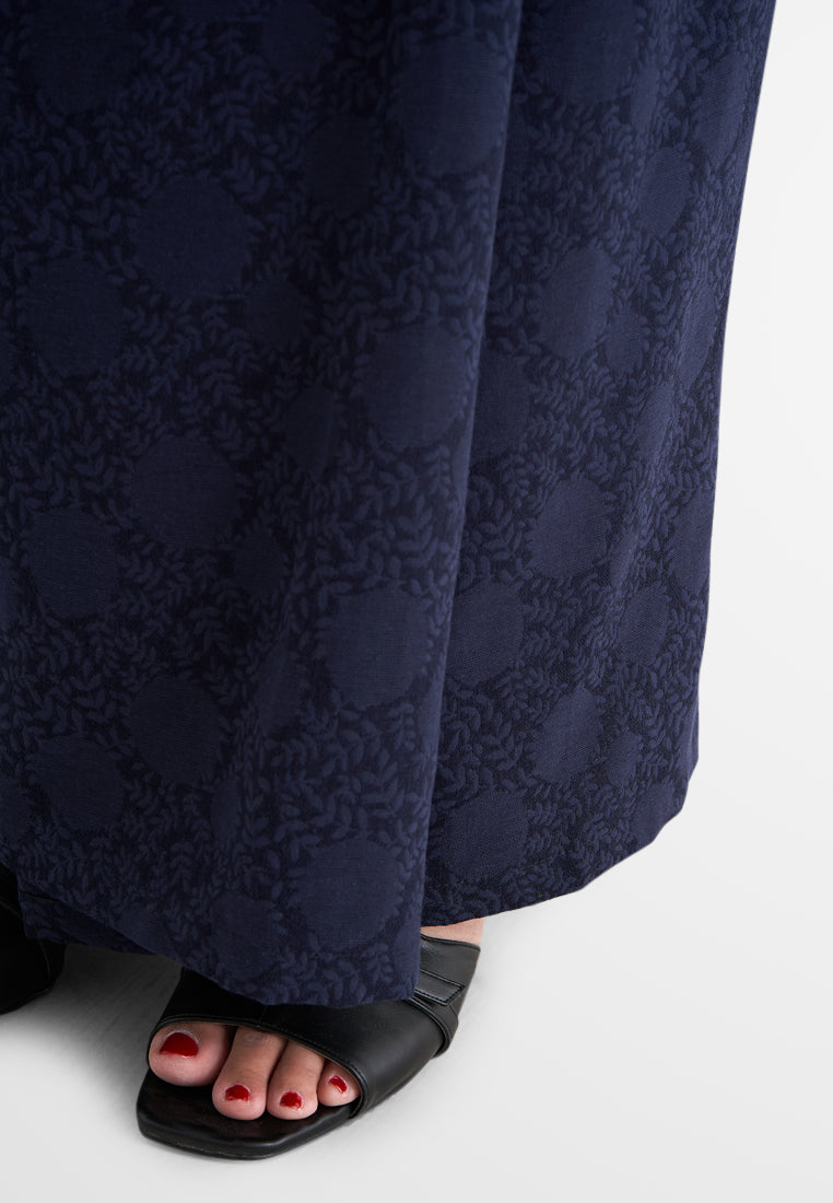 Puspa Puff Sleeve Embroidery Kurung Pahang Set - Midnight Blue