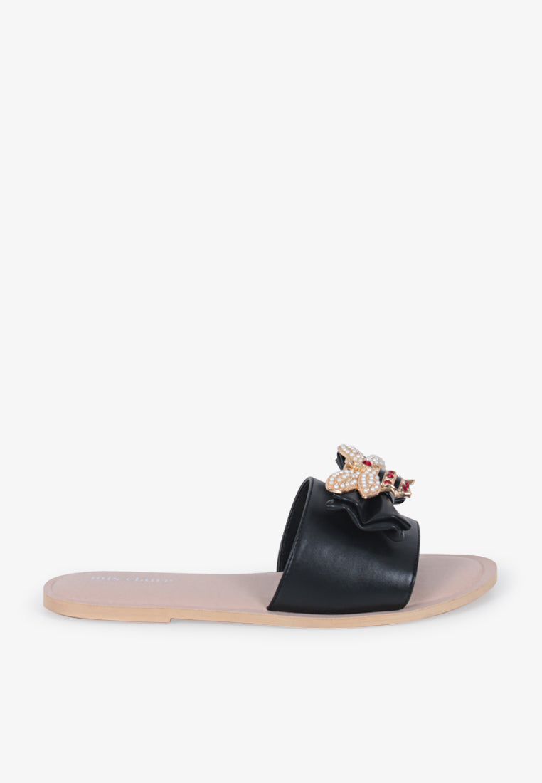 Queenbee Casual Extra Padded Flat Sandals - Black