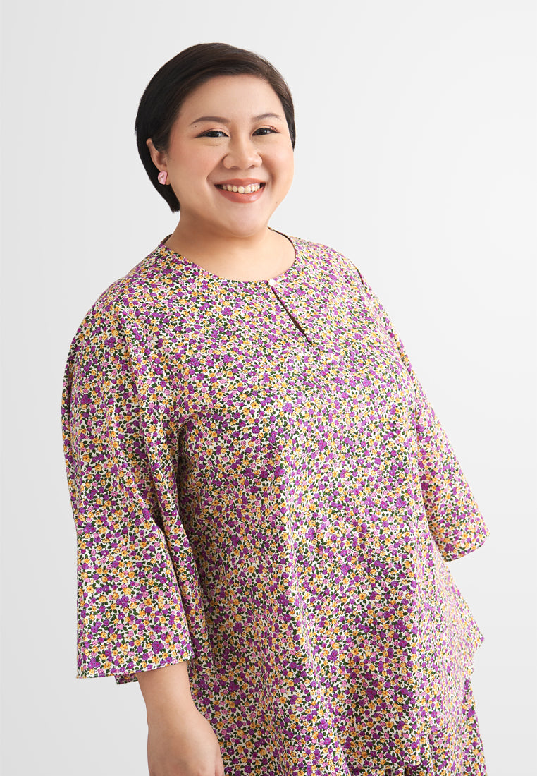 Rabecca Printed Kurung Kedah Pario Set - Purple