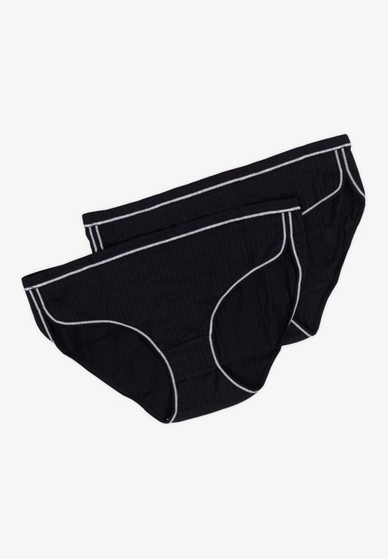 Rae Ribbed Plus Size Cotton Panties (2 Pieces in a Pack) - Black