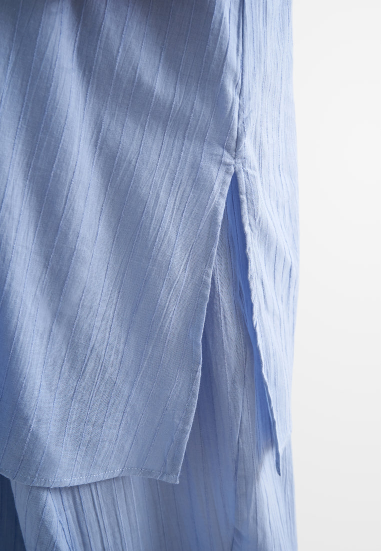 Rashida Long Cotton Button Kurung Top - Blue