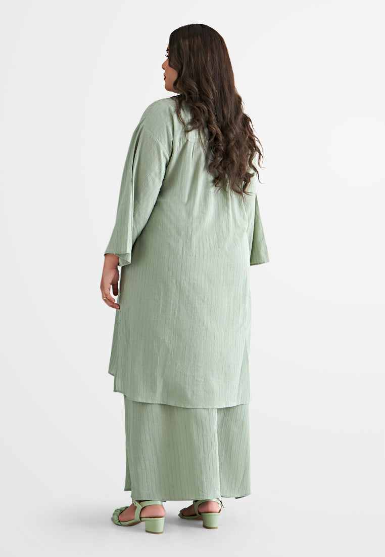 Rashida Long Cotton Button Kurung Top - Green
