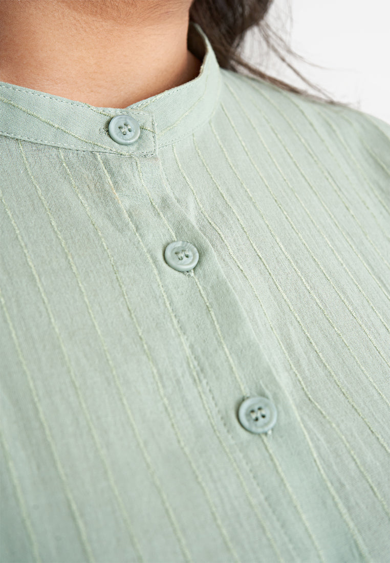 Rashida Long Cotton Button Kurung Top - Green