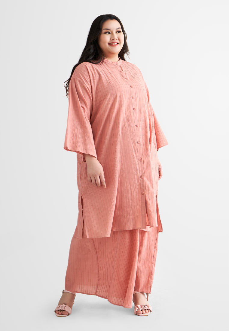 Rashida Long Cotton Button Kurung Top - Pink – Mis Claire
