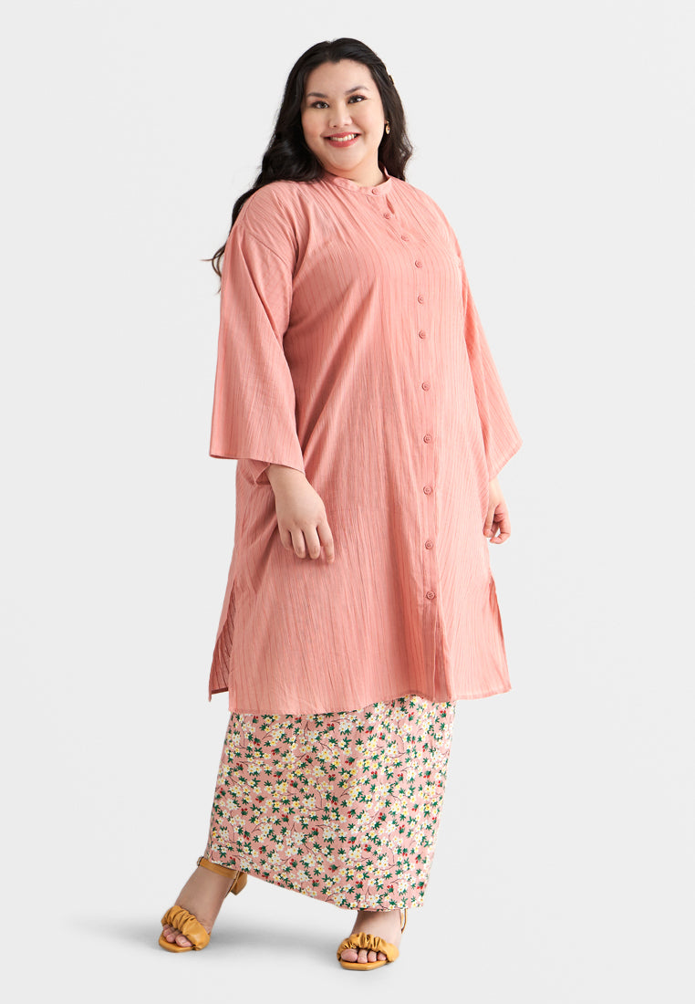 Rashida Long Cotton Button Kurung Top - Pink – Mis Claire