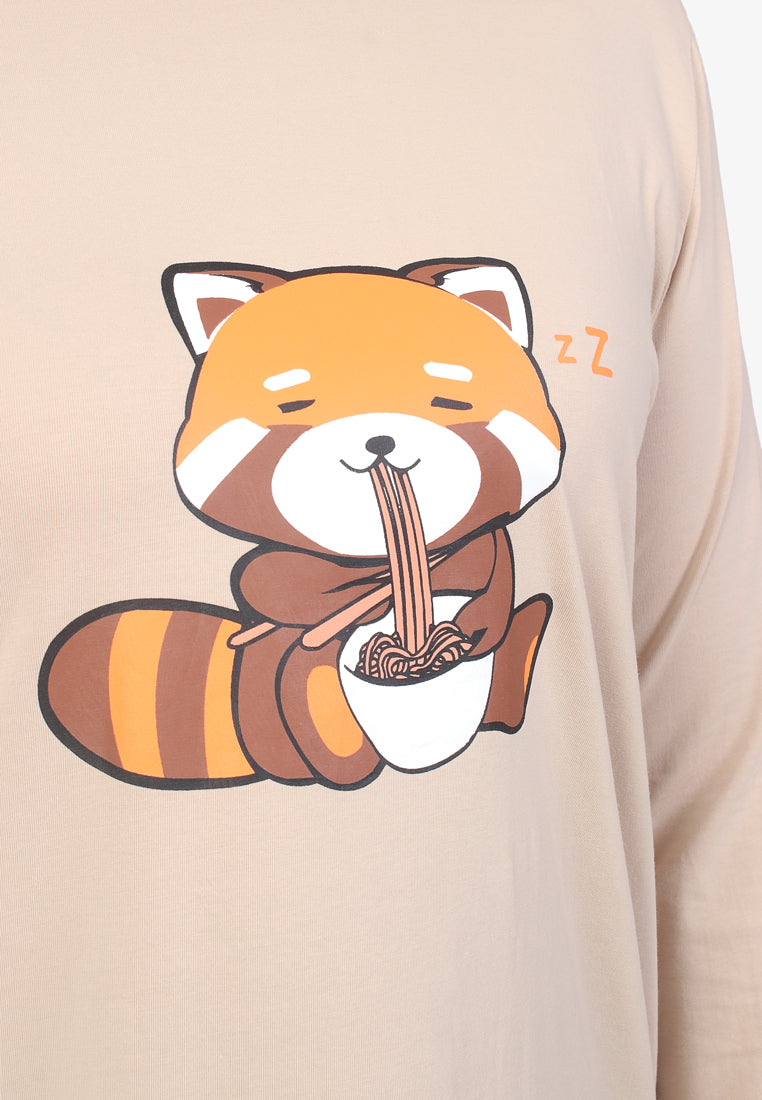 Red Panda Cute Animals Sleep Tee - Cream