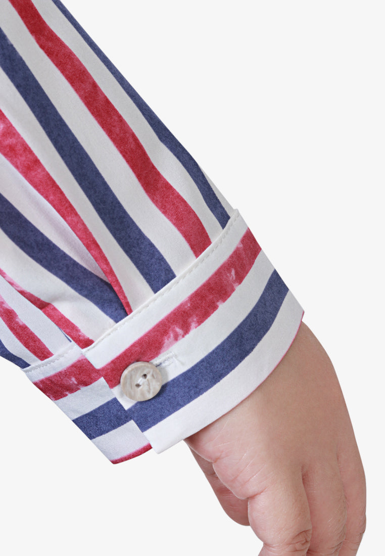 Retro Bold Long Sleeves Stripes Shirt - Blue Red