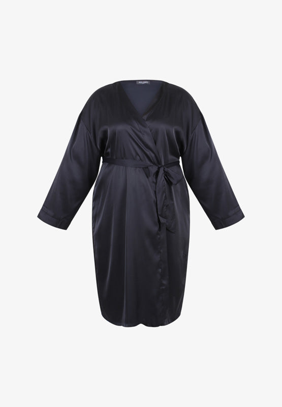 Risque Satin Lux Sleepwear Belted Robe - Blue