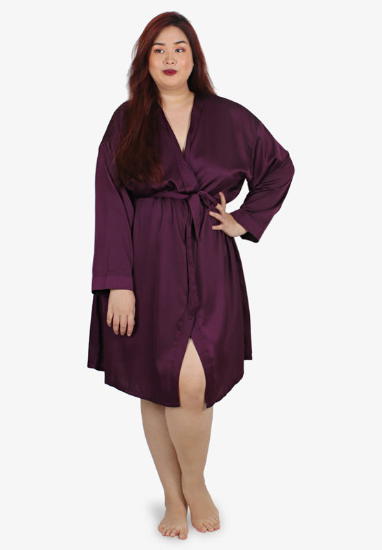 Risque Satin Lux Sleepwear Belted Robe - Purple
