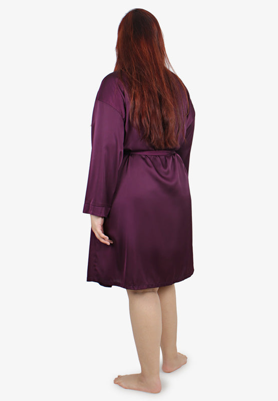 Risque Satin Lux Sleepwear Belted Robe - Purple