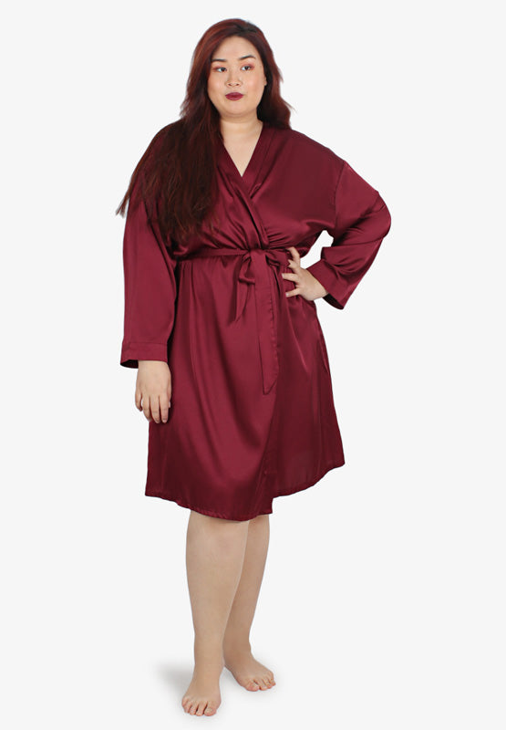 Risque Satin Lux Sleepwear Belted Robe - Red