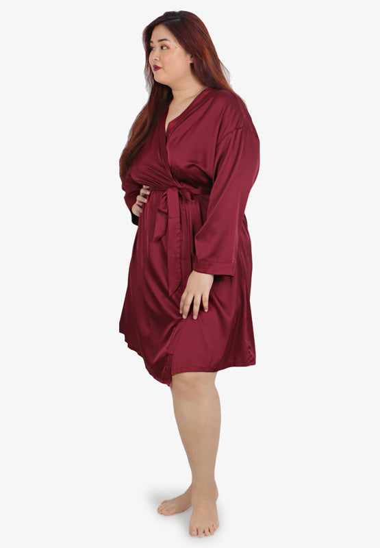 Risque Satin Lux Sleepwear Belted Robe - Red