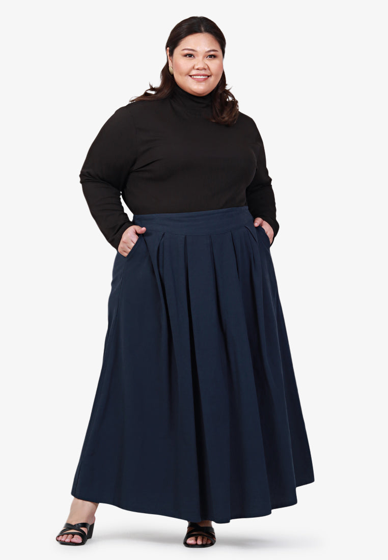 Soothe Zen 2021 Linen Pleats Skirt - Navy Blue