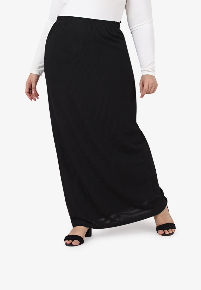 Rosha Ribbed Long Straight Cut Skirt - Black