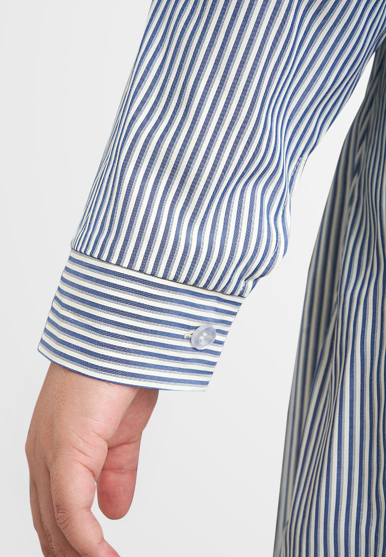 Sammie Stripes Stand Collar Button Blouse - Grey