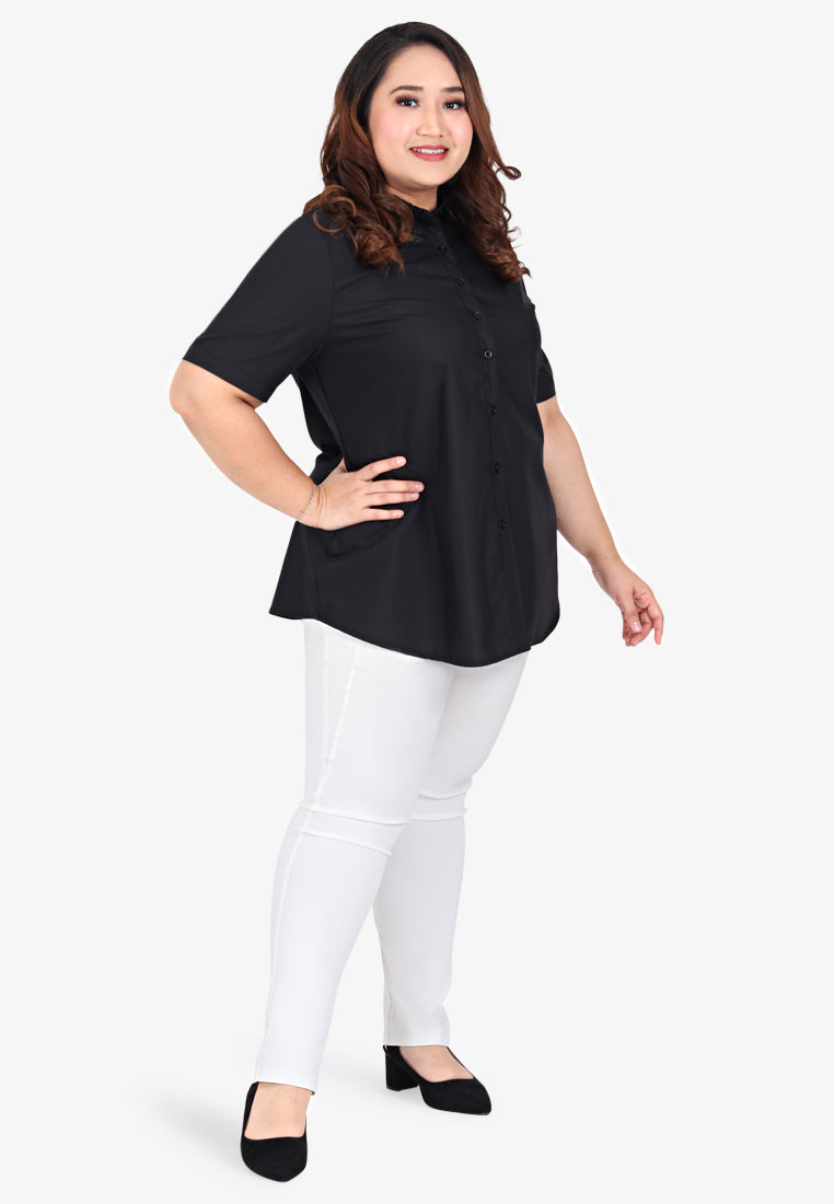 Sandie Short Sleeve Basic Work Shirt - Black