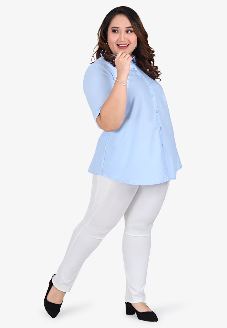 Sandie Short Sleeve Basic Work Shirt - Light Blue