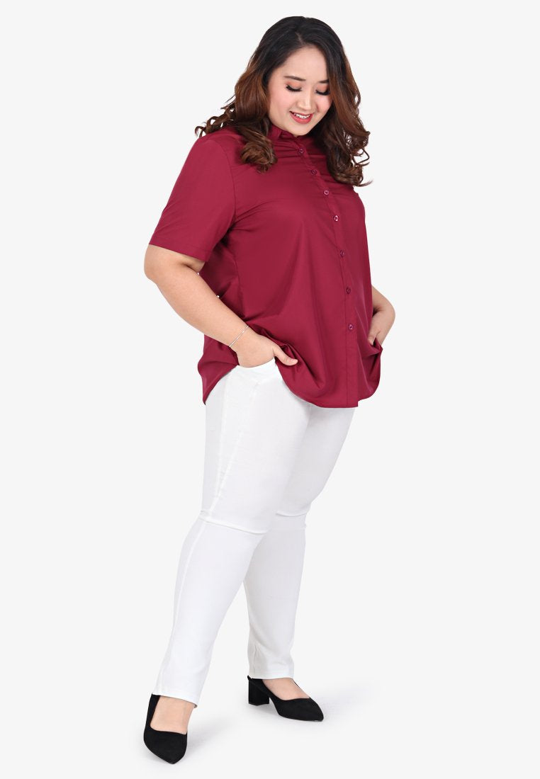 Sandie Short Sleeve Basic Work Shirt - Maroon