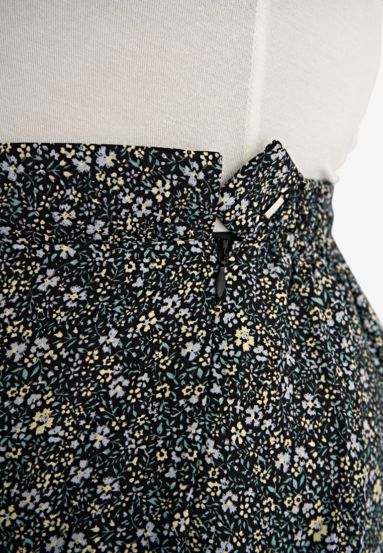 Sandria Long Tiered Skirt - Black Floral