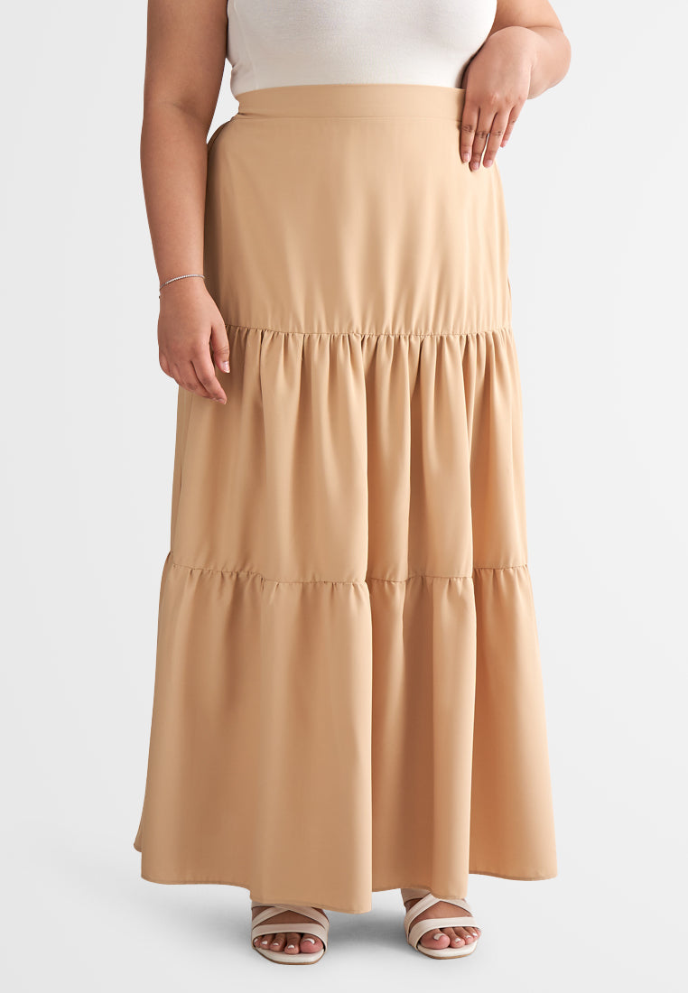 Sandria Long Tiered Skirt - Khaki