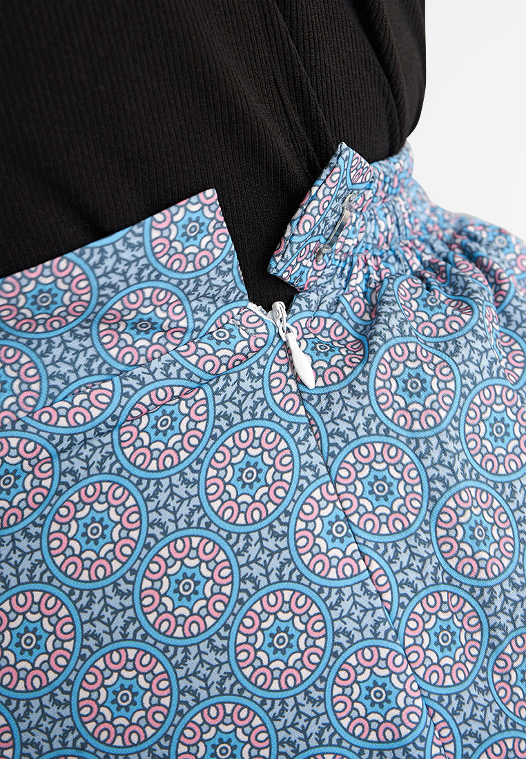 Seniya Mix-N-Match Printed Fan Skirt - Blue