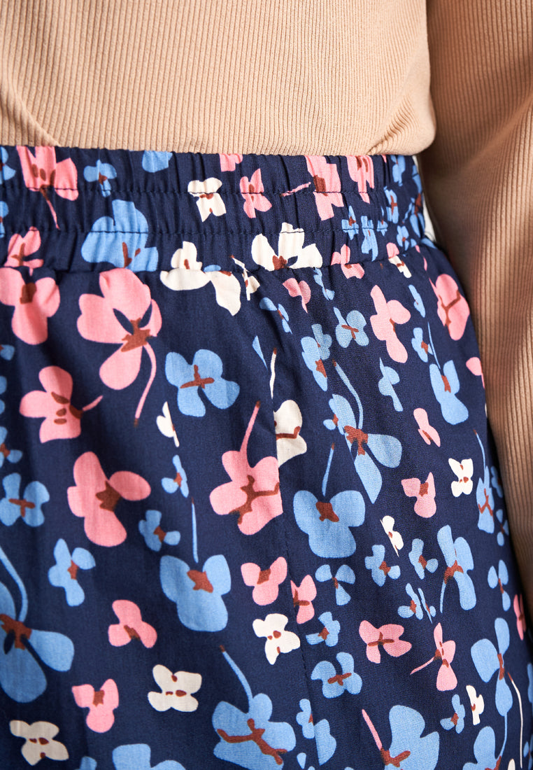 Seroja Raya Eyelet Collection Printed Cotton Skirt - Dark Blue Orchid