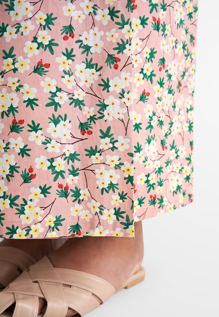 Seroja Raya Eyelet Collection Printed Cotton Skirt - Pink Floral