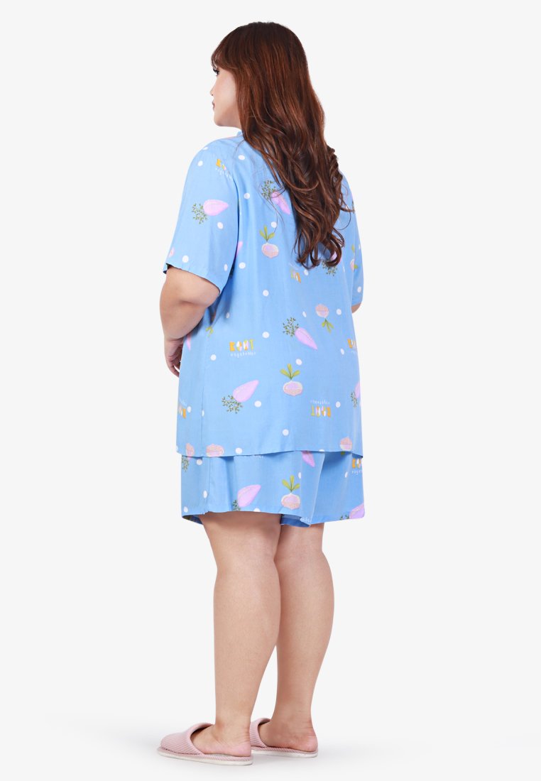 Shadea Cotton Rayon Sleepwear Short Pajama Shirt Set - Blue Vegetables