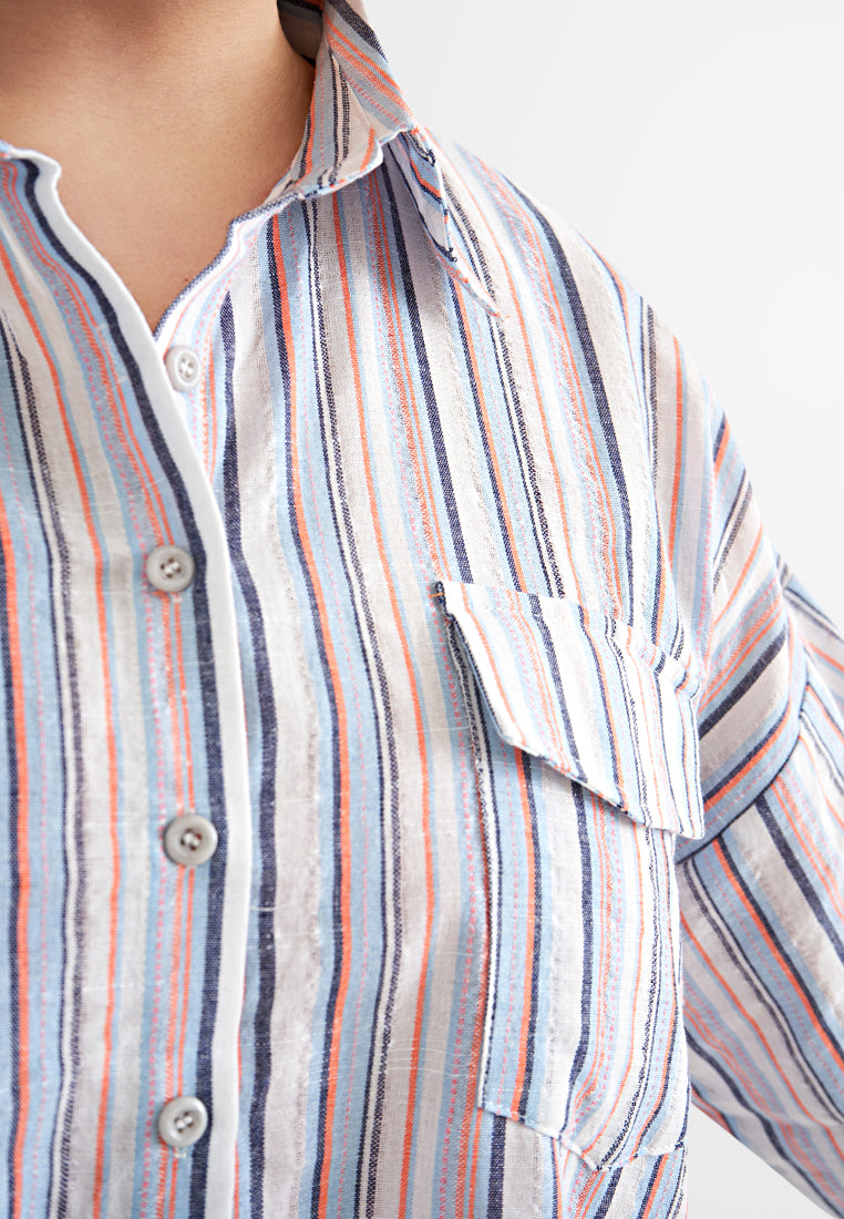 Shari Effortless Striped Work Shirt - Blue