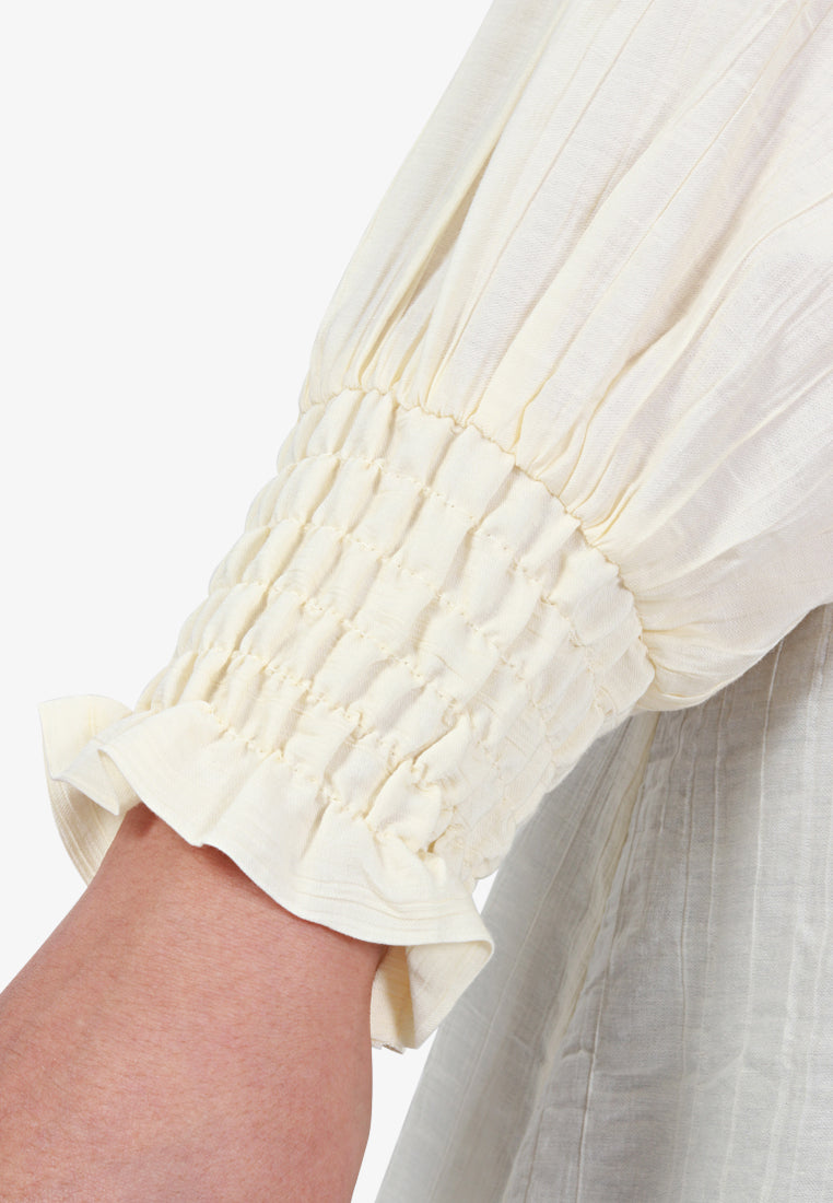 Smith Textured Puff Smock Sleeve Shirt - Off White Beige