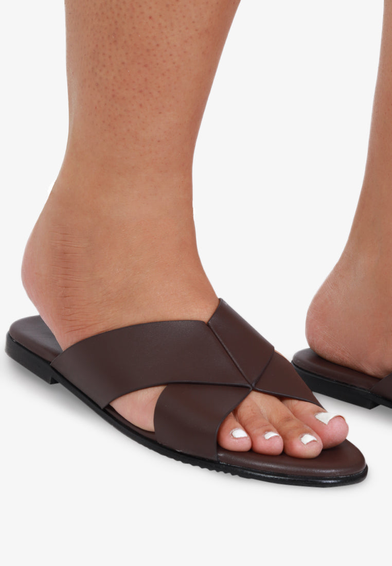 Splendora Faux Crossover Sandals - Dark Brown