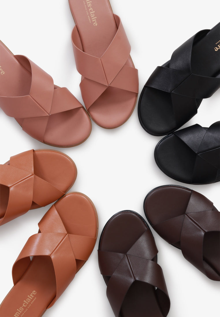 Splendora Faux Crossover Sandals - Light Brown
