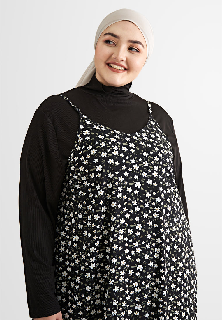 Starlet Floral Long Camisole Dress - Black