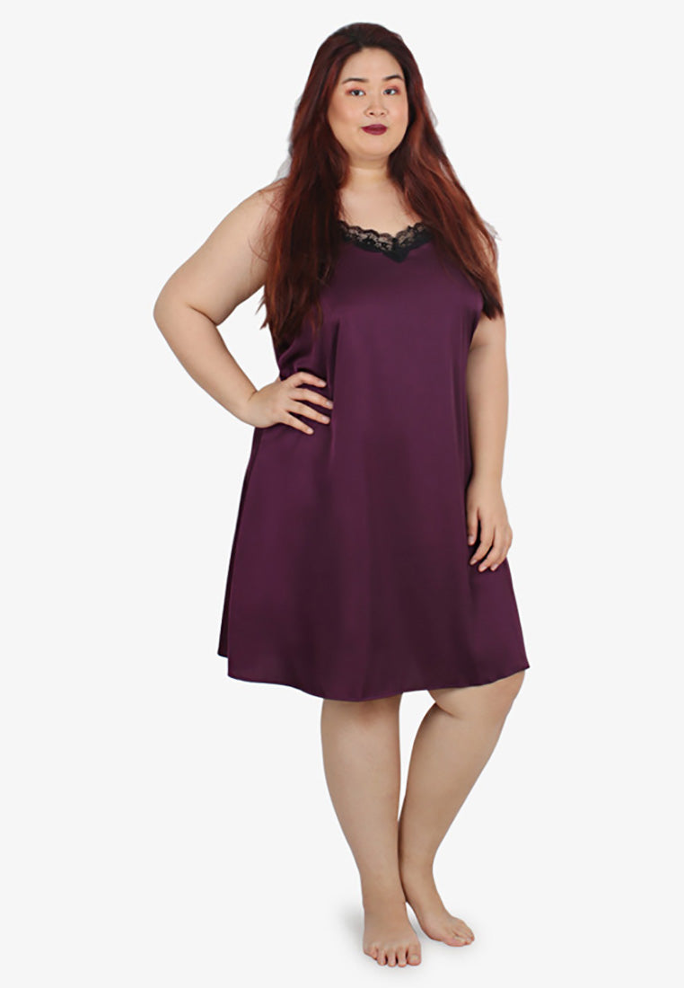 Sultry Satin Lux Sleepwear Slip Dress - Purple