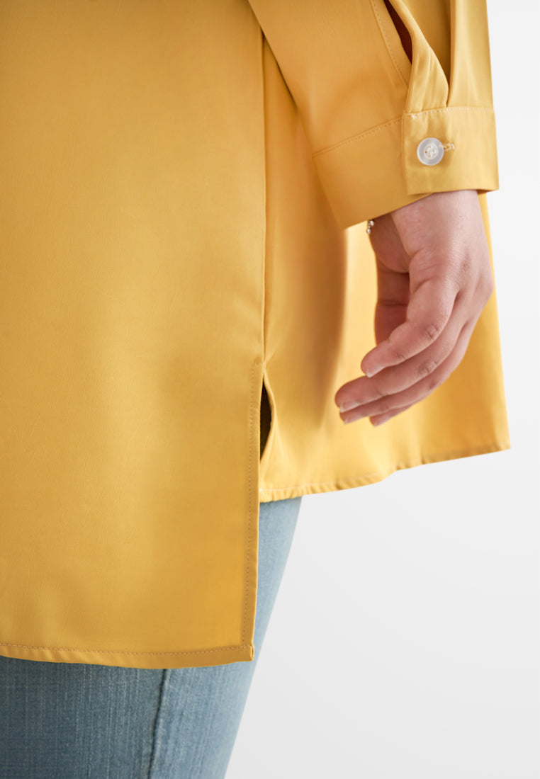 Tabbi Stand Collar Half Button Blouse - Yellow
