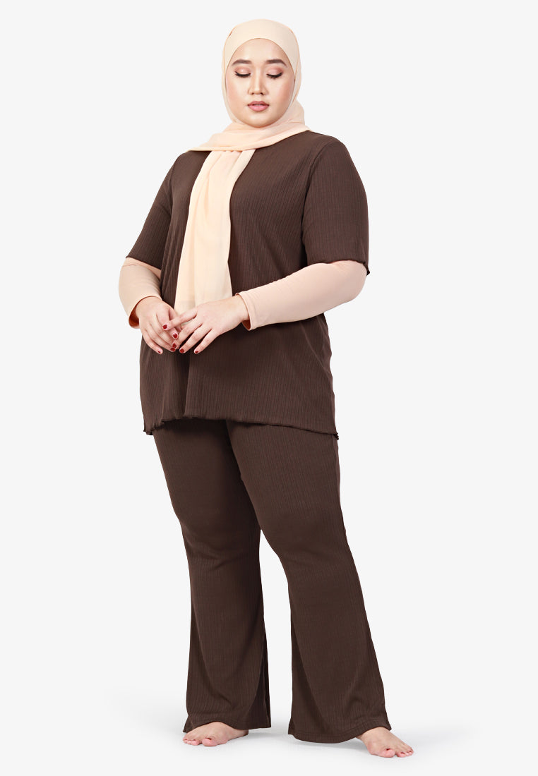 Trudy Ribbed Trumpet Pants - Brown