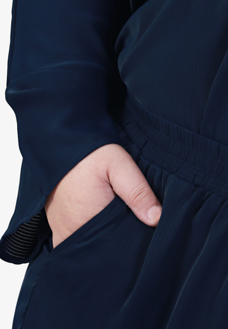 Veanna Vaccine-Friendly Sleeve Zip Kurung Pants Set - Navy Blue