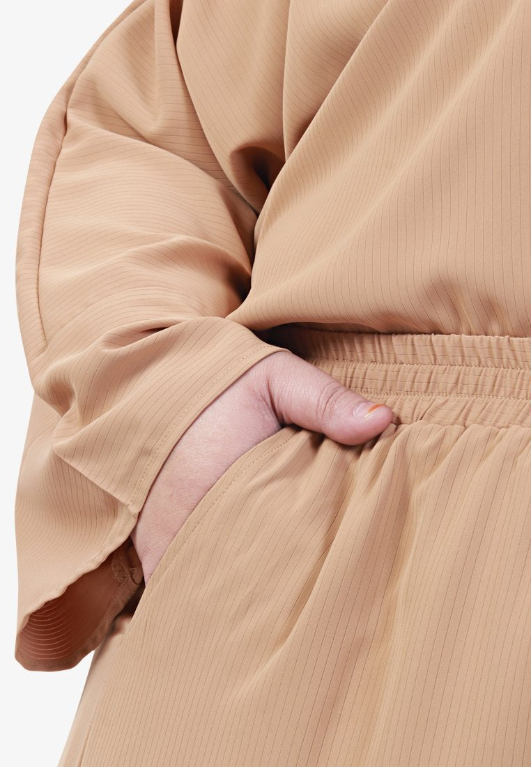 Veanna Vaccine-Friendly Sleeve Zip Kurung Pants Set - Light Khaki
