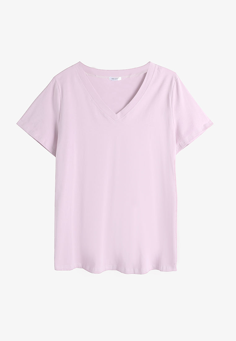 Verra V-neck Short Sleeve Basic Tee - Lilac Pink