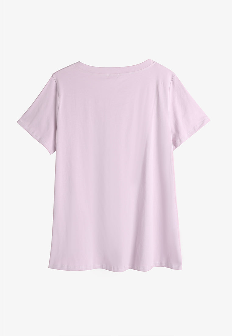 Verra V-neck Short Sleeve Basic Tee - Lilac Pink