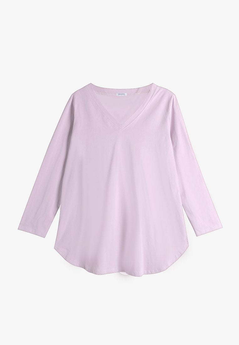 Viviana V-neck Long Sleeve Basic Tee - Lilac Pink