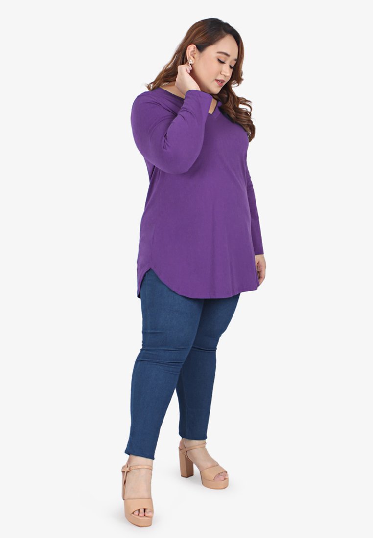Viviana V-neck Long Sleeve Basic Tee - Retro Purple