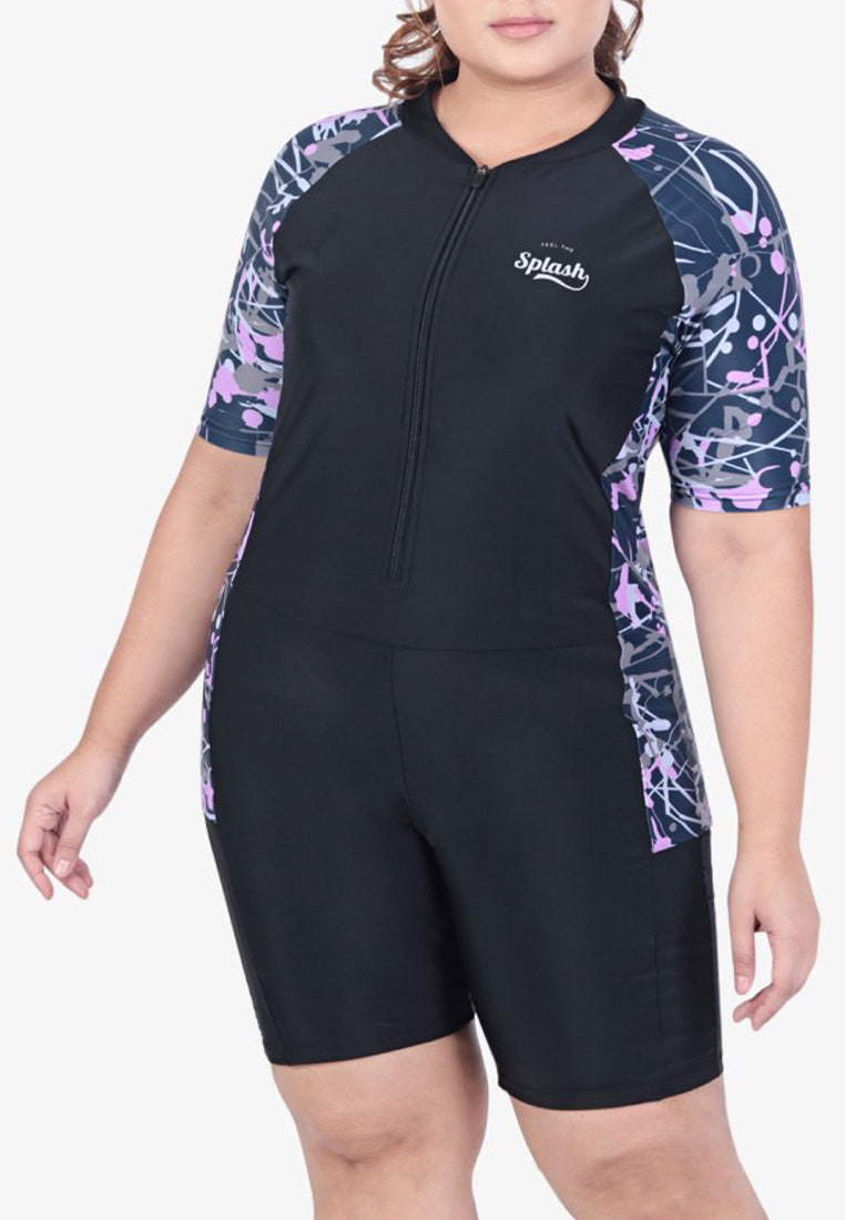 Wade Short Sleeve & Shorts Swim Bodysuit - Pink Splatter