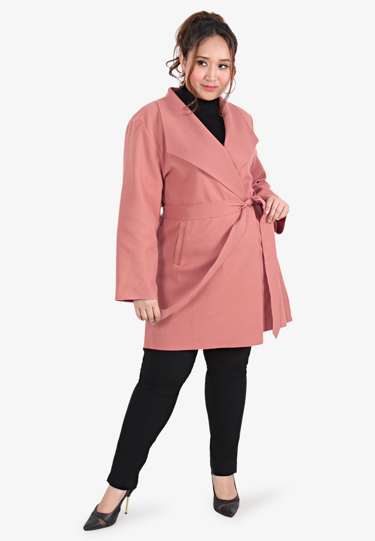 Waldorf Long Wrap Coat - Salmon Pink