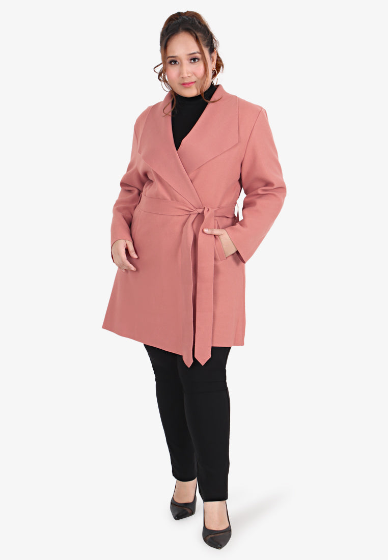 Waldorf Long Wrap Coat - Salmon Pink