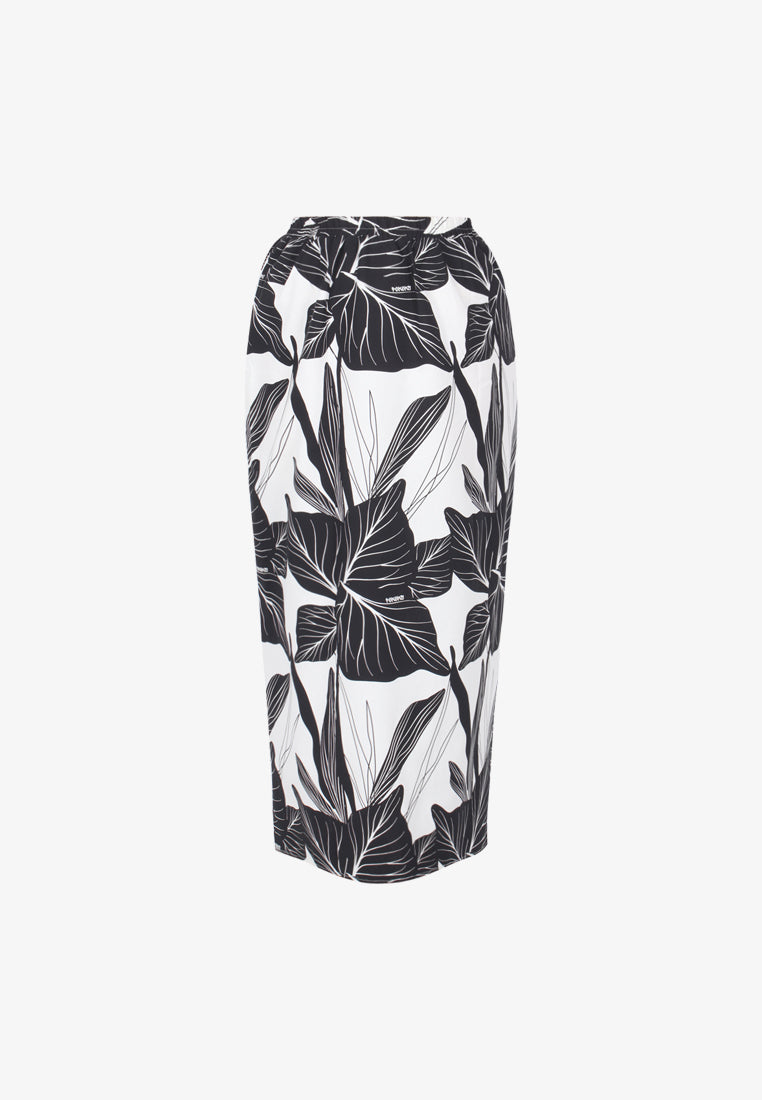 Wau Pokoks Collection Linen Long Skirt - Blue Print