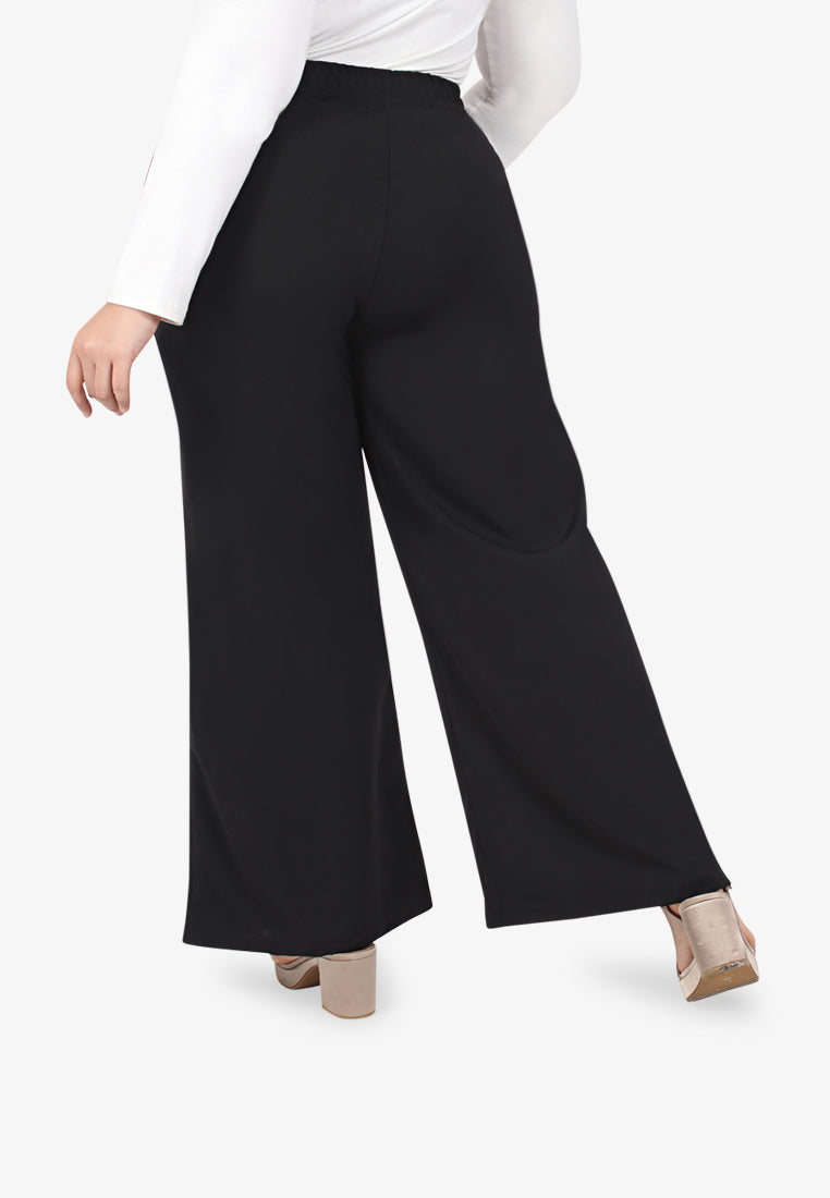 Wendie Basic Plus Size Wide Leg Pants - Black
