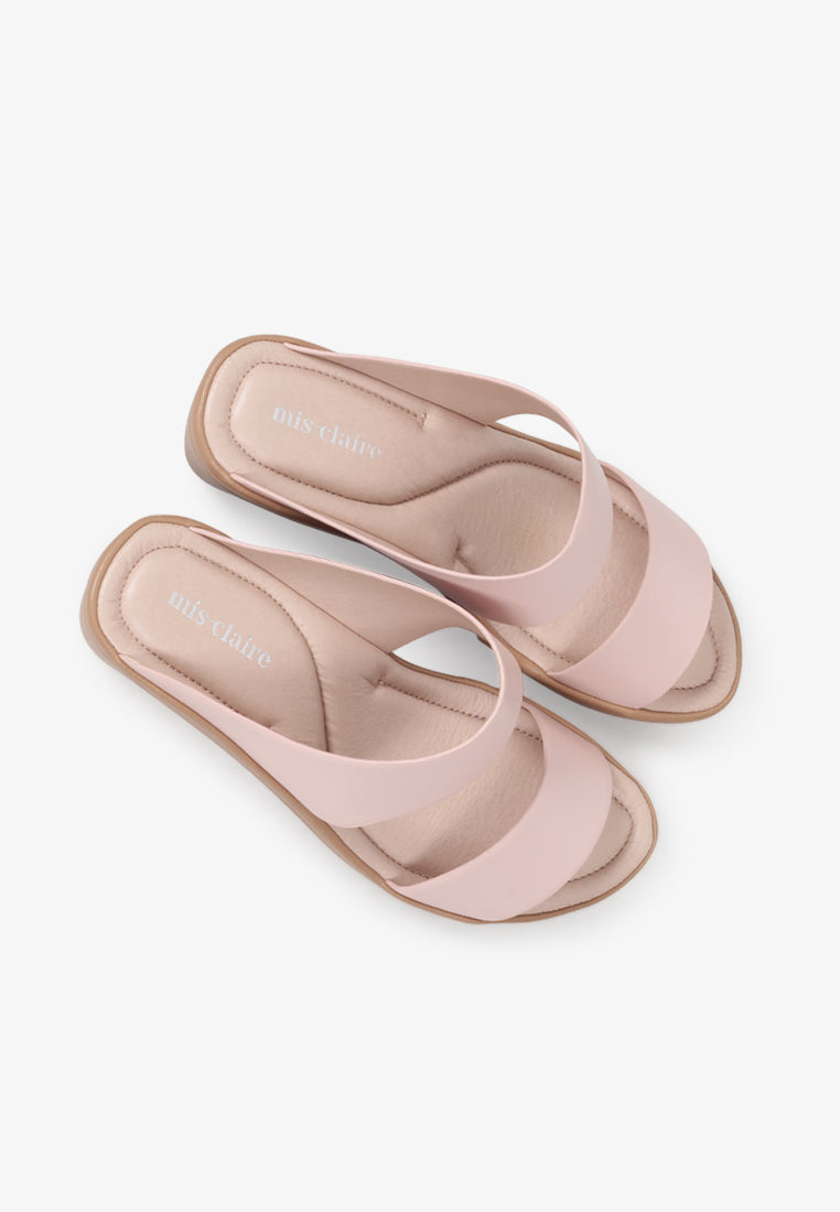 Weslee Extra Wide Strap Comfort Wedge Heels - Light Pink